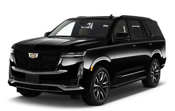 Black Cadillac Escalade ESV large luxury SUV — Irydn chauffeur service in Mill Valley for Muir Woods and Mount Tamalpais